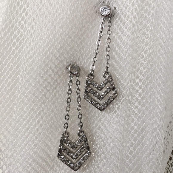 Silver, drop chevron earrings - Picture 3 of 6